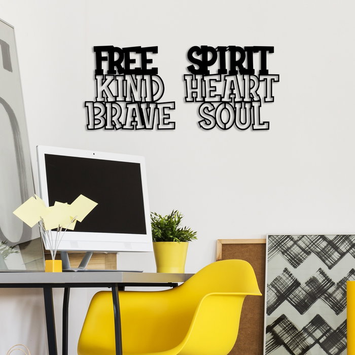 Wallity Heart Brave Soul - Escultura de pared de metal negra